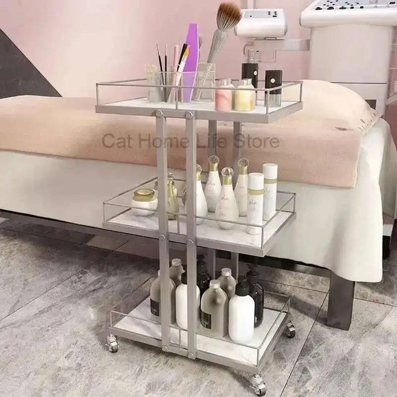 

Furniture for the Salon Trolley Wheels Spa Cosmetic Helper Tray Hairdresser Auxiliary Cart Beauty Station Barber Pink Beech Nail