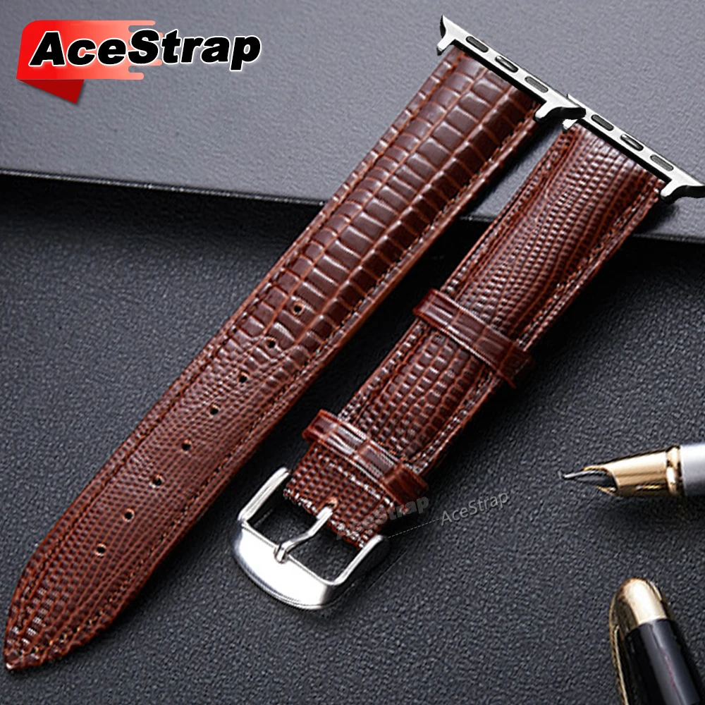 Fashion Lizard Texture Leather Strap for Apple Watch Band Series 11 10 46mm Gold Buckle Belt for Iwatch Ultra3 49mm 45mm 44/41mm