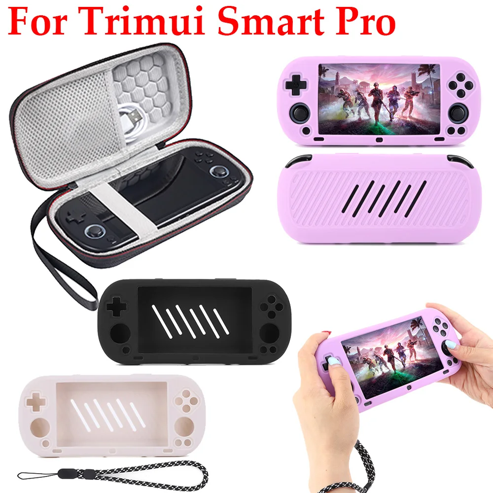 For Trimui Smart Pro Game Console Silicone Protective Cover EVA Hard Carrying Case Waterproof Storage Bag with Lanyard