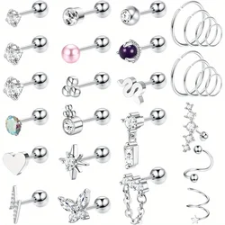 Drperfect 1Pcs Surgical Steel  16G Cartilage Earring Studs for Women Helix Tragus Conch Earrings CZ Earrings Cartilage Piercing