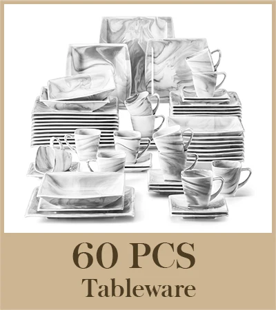 Malacasa 30/60 Stuks Marmer Grijs Porselein Serviesgoed Set Met 6 Stuks Dessert/Soep/Diner Bord/Kop/Schotel, Service Voor 12