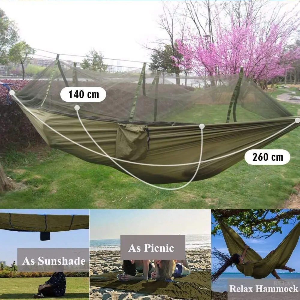 2-persoons campingtuinhangmat met klamboe tuinmeubilair bedsterkte parachute stof slaapschommel draagbaar ophangen