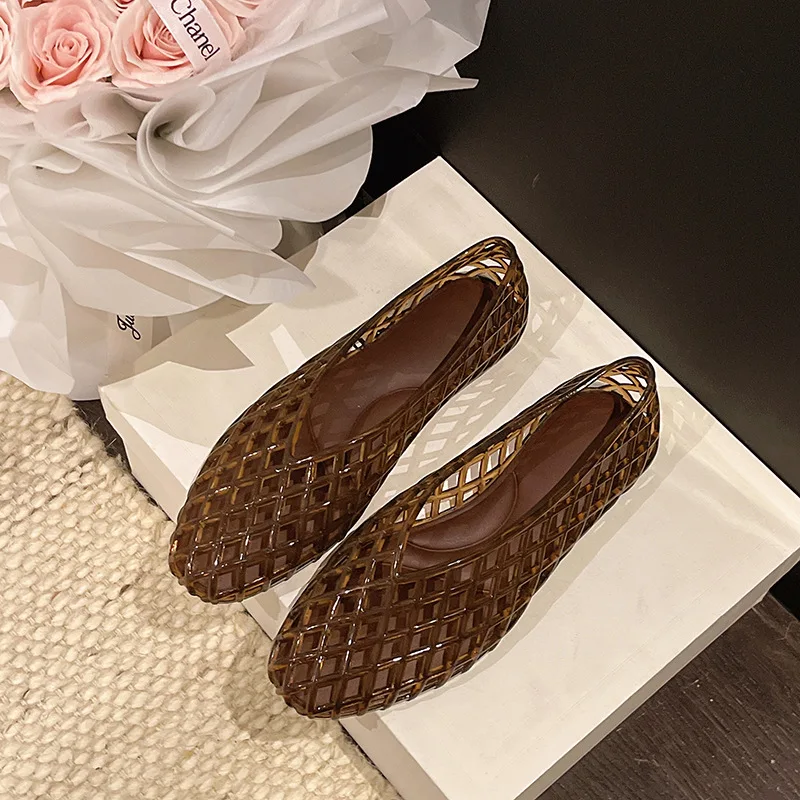 New hollow transparent jelly elastic crystal bag head versatile flat bottom breathable comfortable Mary Jane single shoes - view 4