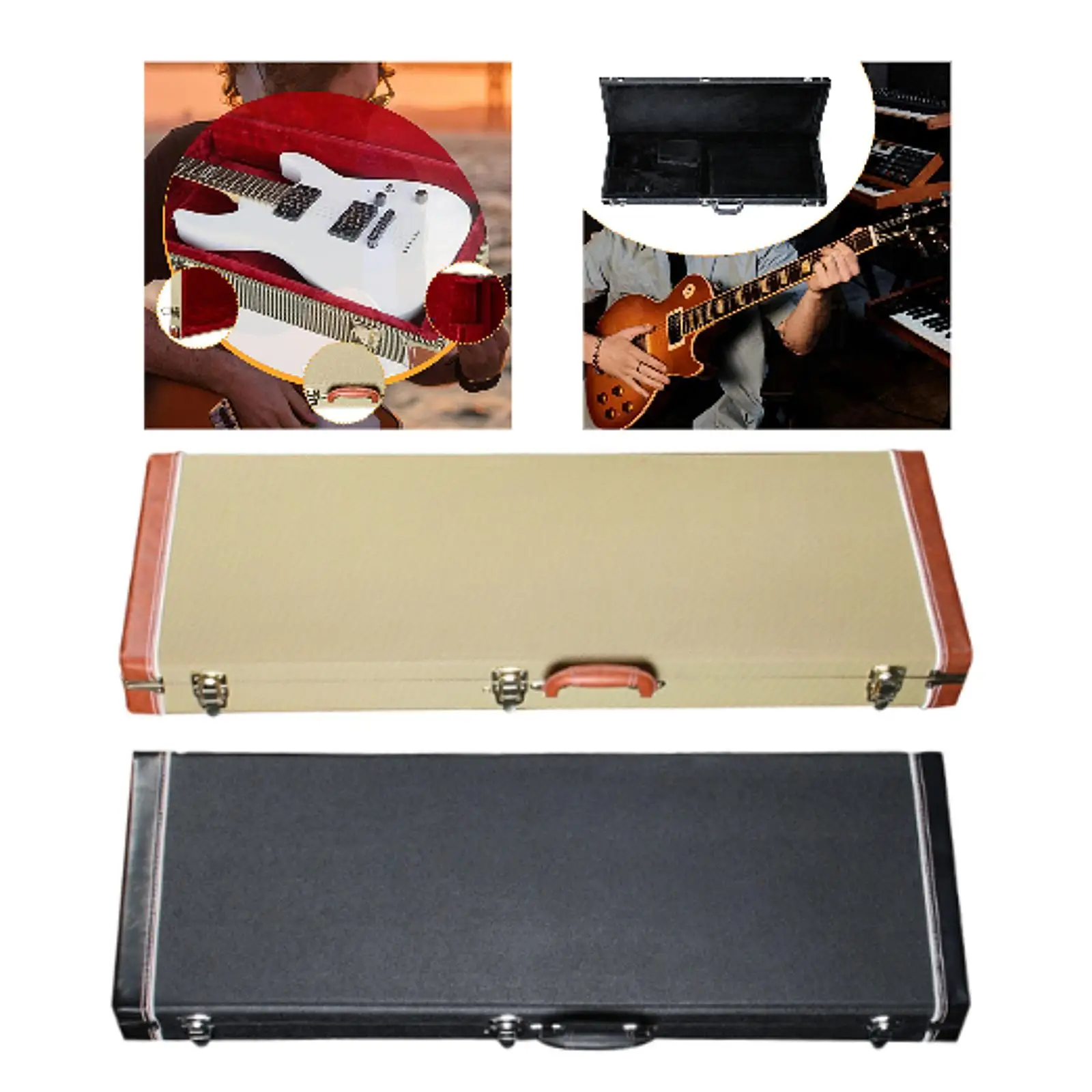 

Electric Bass Case Dustproof Wooden Protective with Lock Portable Lightweight PU Leather Hard Shell for Electric Bass Guitar