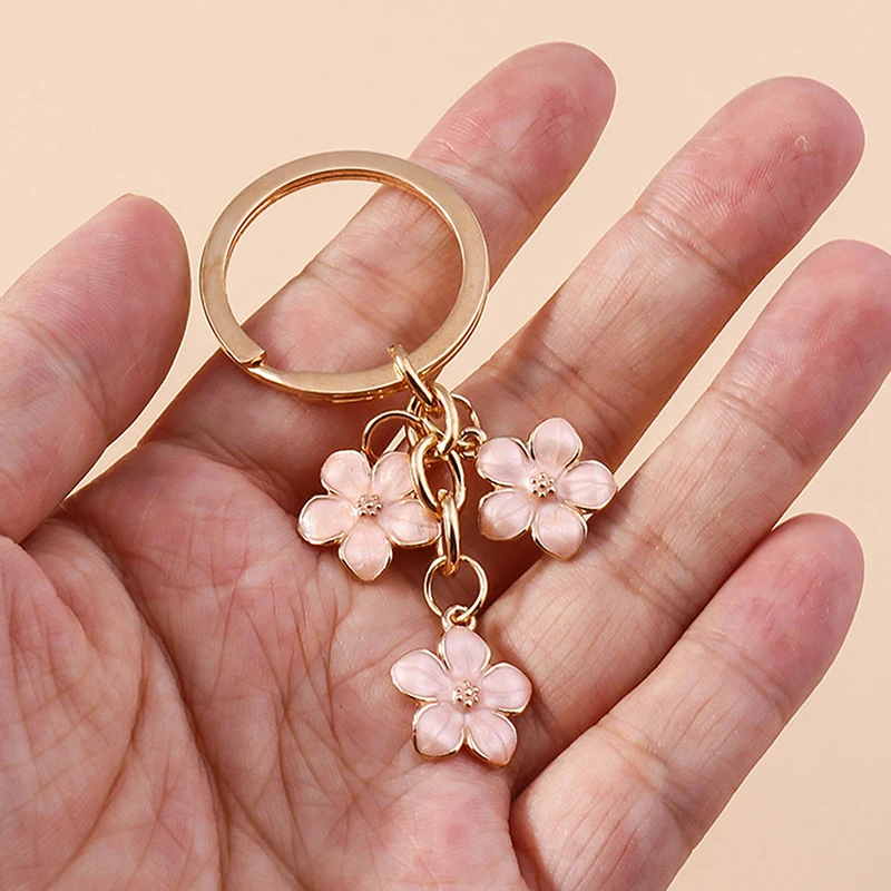 Cherry Blossom Metal Pingente Flor Keychain, linda flor bonito mochila ornamentos, chaveiro para saco, presentes da jóia