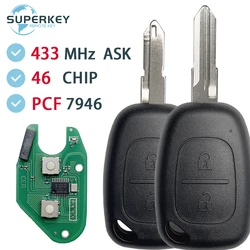 SUPERKEY For Renault Traffic Master Vivaro Movano Kangoo Remote Car Key Fob 2 Buttons 433MHz ID46 Chip PCF7946 NE73 VAC102 Blade