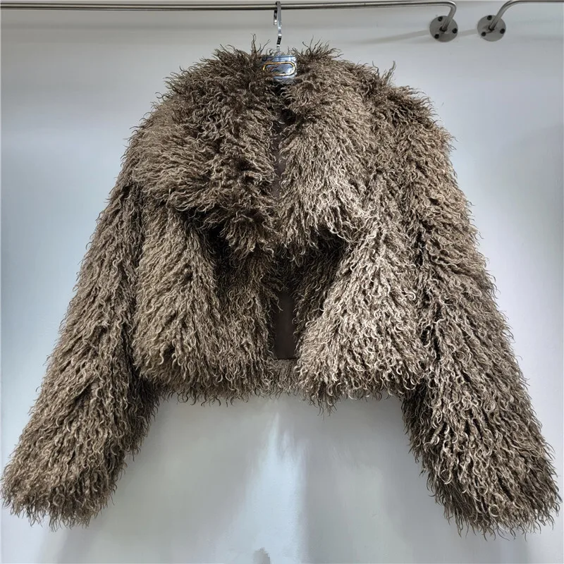 WTHT Fashion New Women's Woolen Faux Fur Plush Jacket 2025 Winter Trendy Lapel Long Sleeves Loose Coat Female 1LS2774