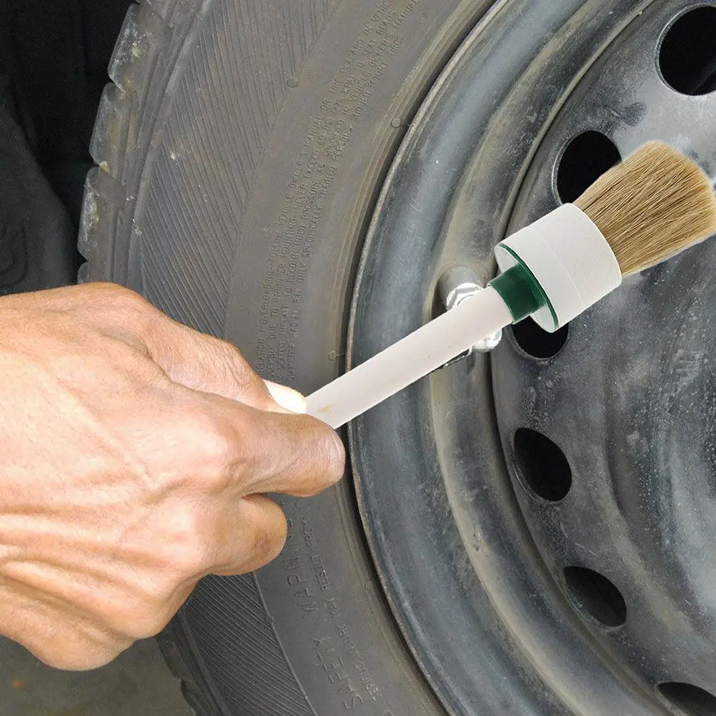2Pcs Round Head Tire Dressing Applicator Brush Soft Bristles Large Wooden Handle Lubricant Tire Protection Wheel Cleaning