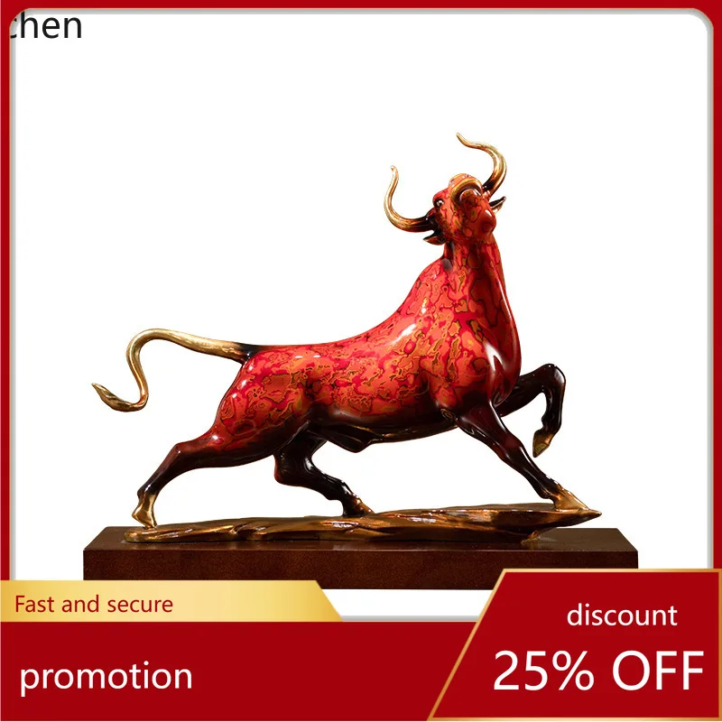 CZ Brass Crafts Lacquered Ox Turning the Tide Ornament for Study Office Company Opening Housewarming Gift
