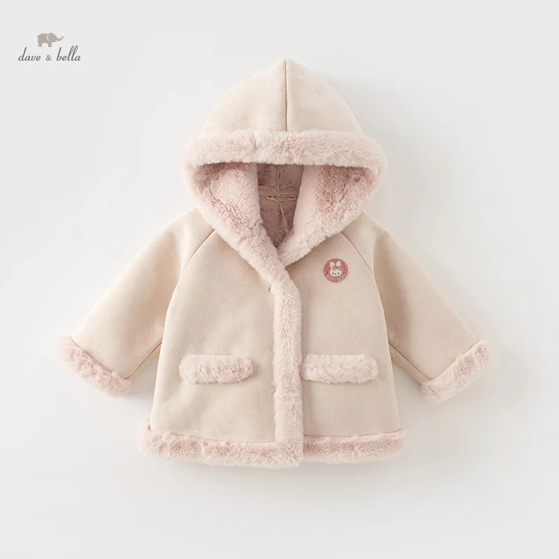 Dave Bella Hoodie for Girls Boy Children's Pink Jackets Warm Fur Cowboy Coat Baby Outerwear Kids Winter Clothes DB4237257