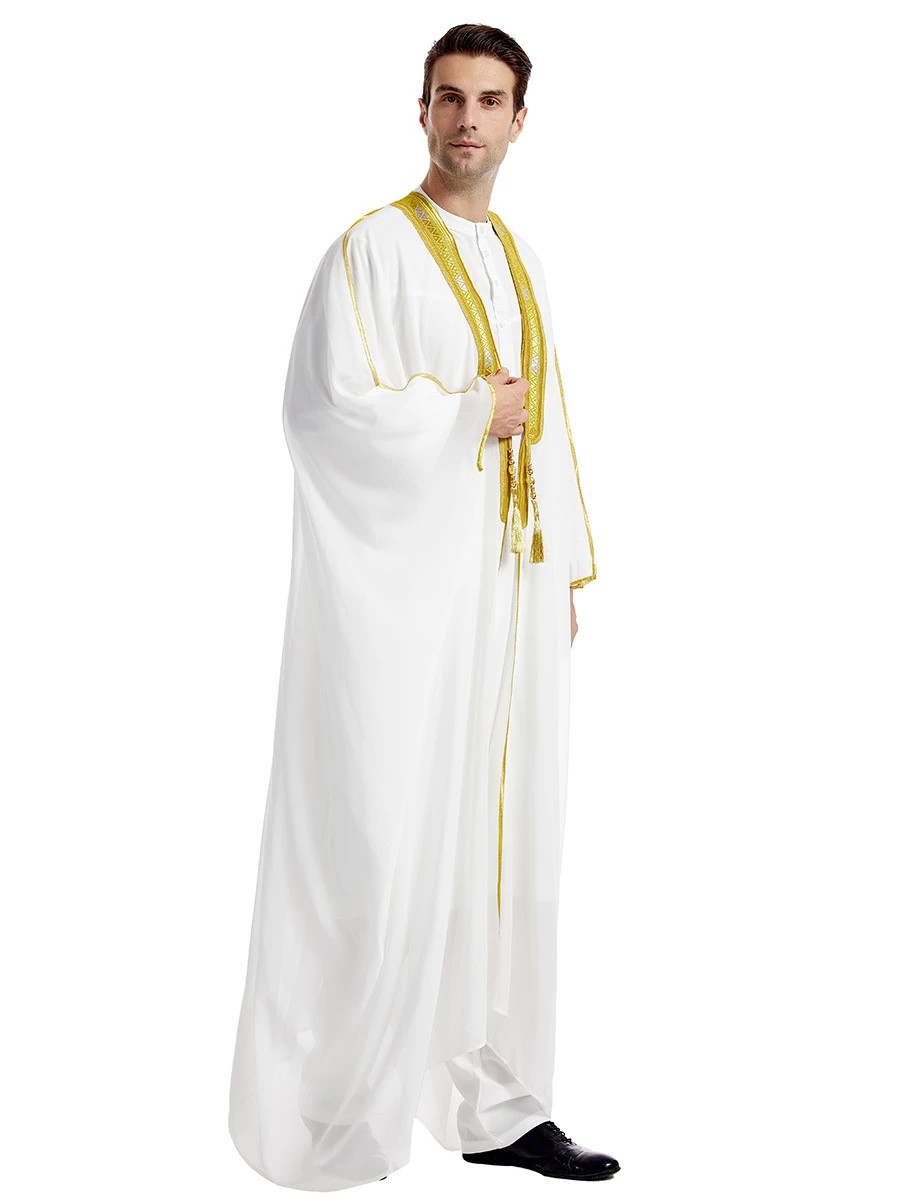 Summer Men\'s Long Sleeve Loose Large Size Golden Outerwear Gown Thin Dubai Robe Middle East Clothing