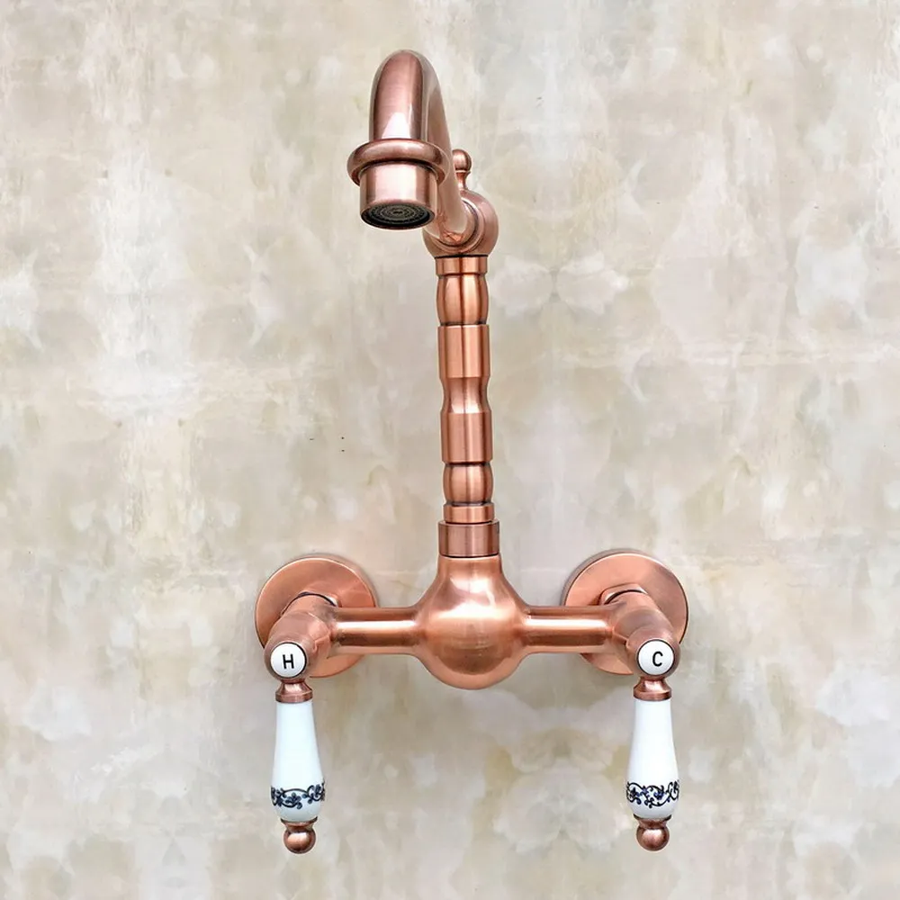 Rubinetto miscelatore con beccuccio girevole per bagno da cucina a parete in ottone rame rosso antico arg032