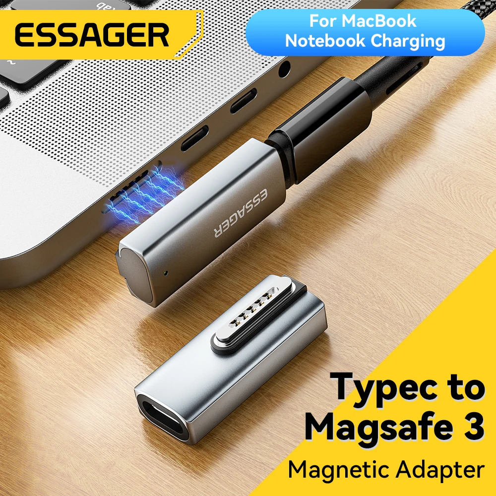 

Магнитный адаптер Essager 140 Вт Type-C для Apple Magsafe 3 MacBook Air Pro 2021-2023 с углом поворота 90 градусов USB C преобразователь для быстрой зарядки