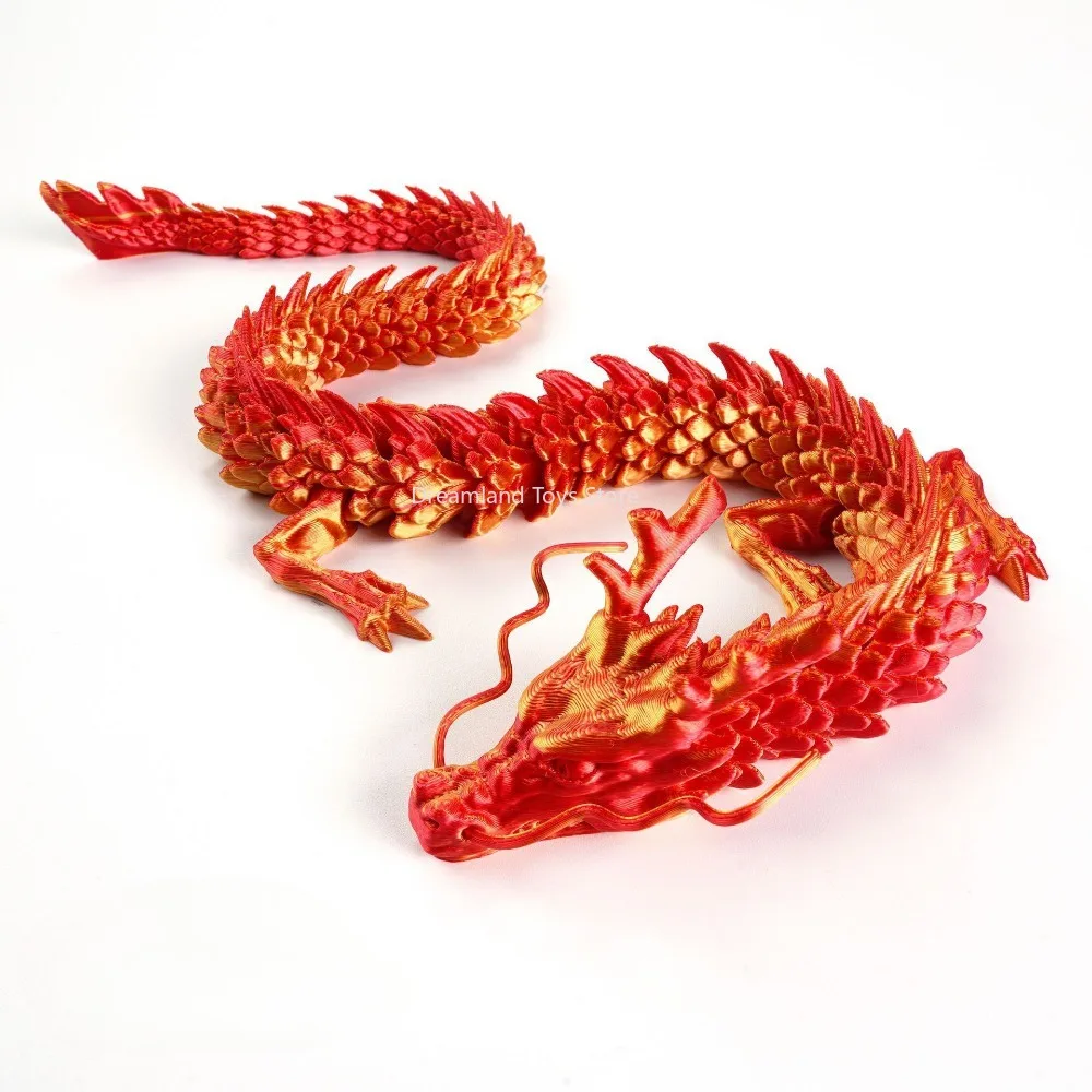 3D Printed Luminous Chinese Loong Flexible Articulated Dragon Crafts Ornaments Home Desktop Decoration Figurines Statue Gifts