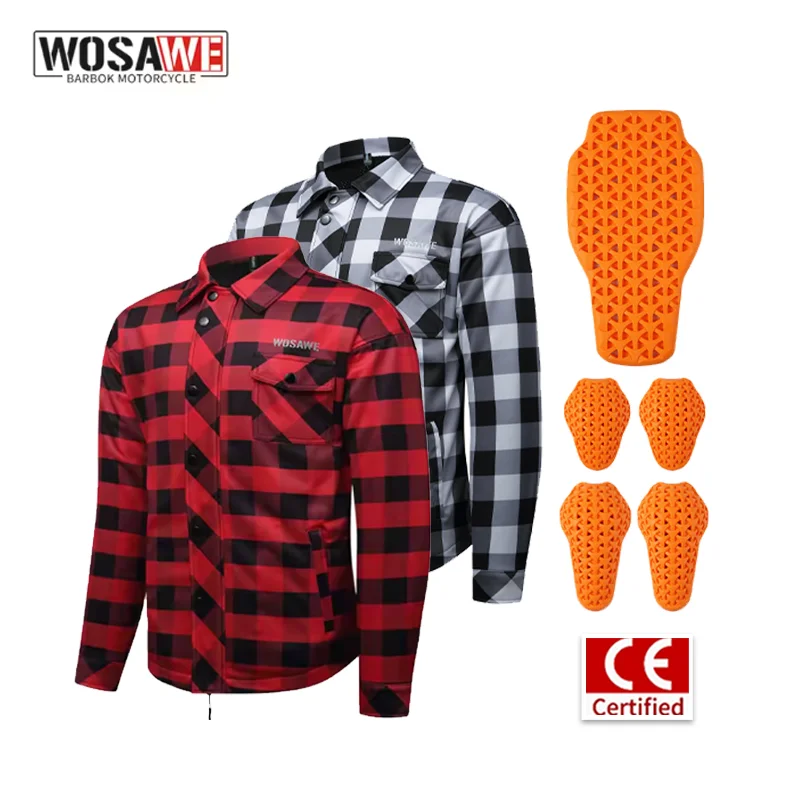 WOSAWE Motorcycle Riding Jacket Winter Warmth Motorcycle Checkered Shirt Casual Retro Riding Shirt With CE Protective Gear