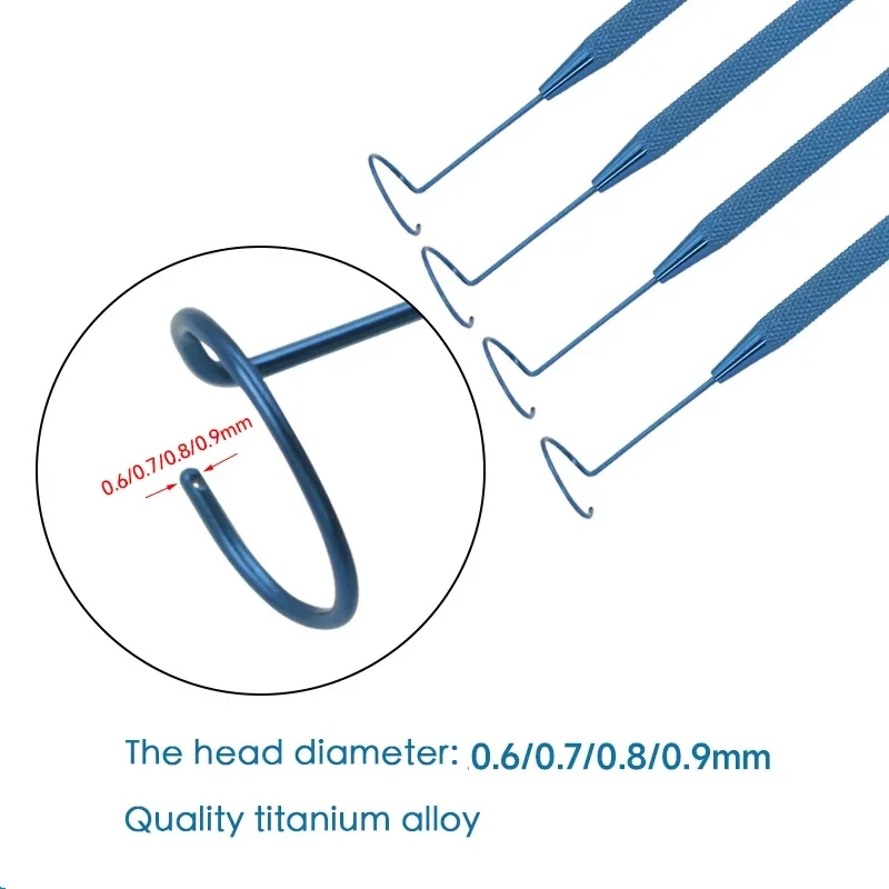 Sonda de cola de cerdo, gancho de sonda de doble cabeza, conducto lagrimal de titanio