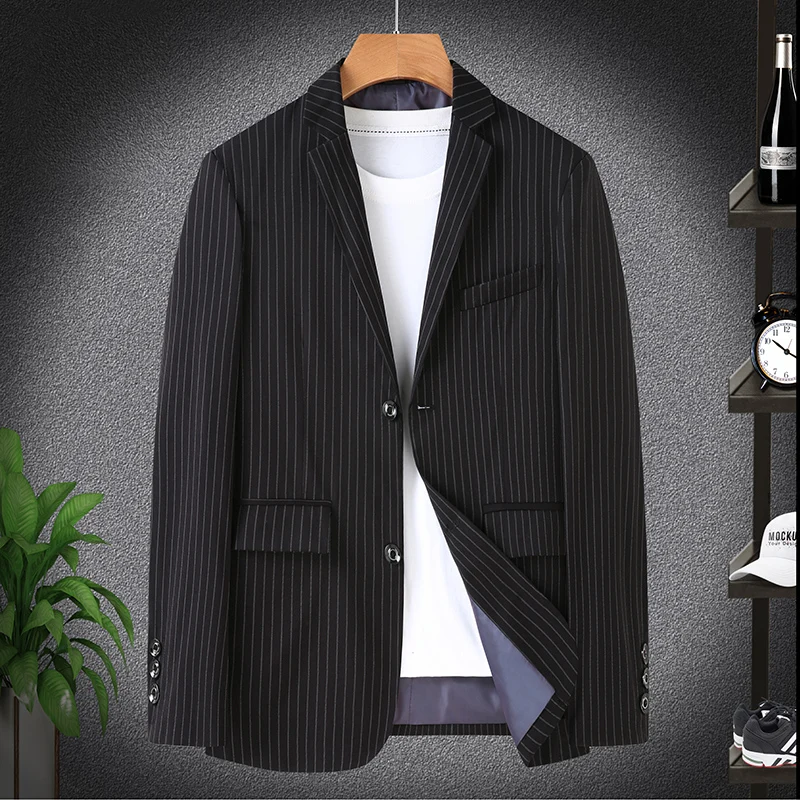 Traje a rayas de alta calidad para hombre, chaqueta informal de pana de talla grande, elegante y guapo, color sólido, novedad de 2023