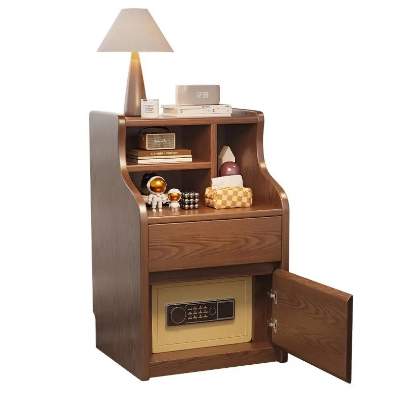 Solid wood bedside table, safe, integrated household anti-theft small safe, intelligent fingerprint password lock, locker