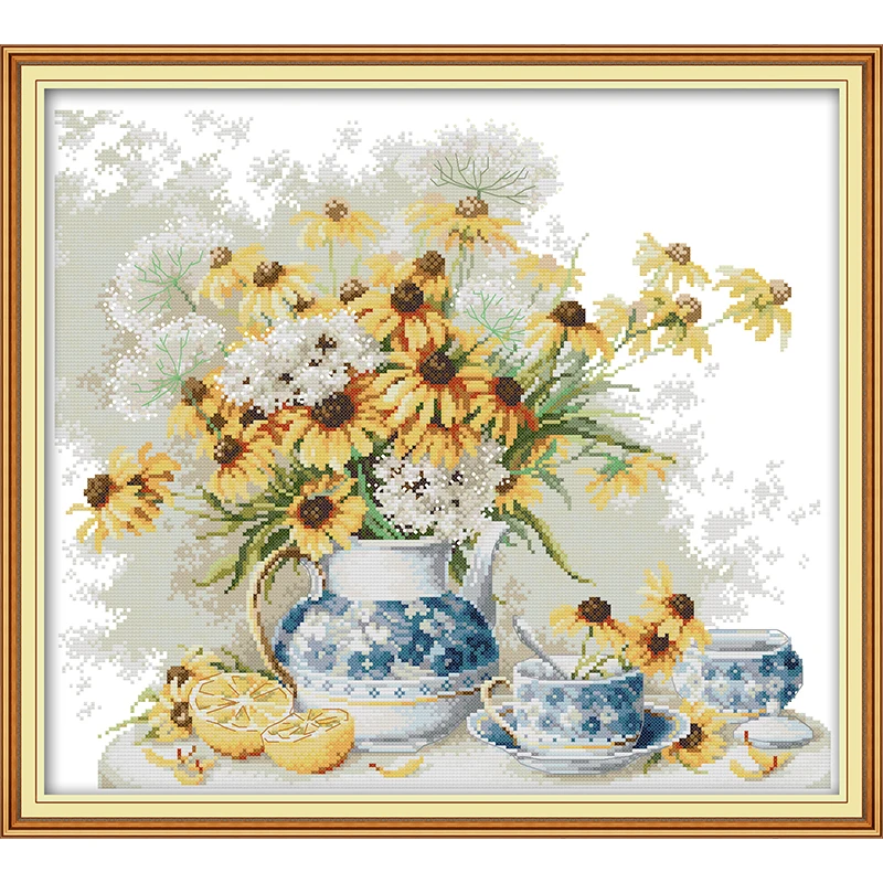 Joy Sunday Cross Stitch Kit Stamped Fabric Aida 14CT/16CT/11CT Celadon Vase Picture Embroidery Set Sewing Home Decor Gift