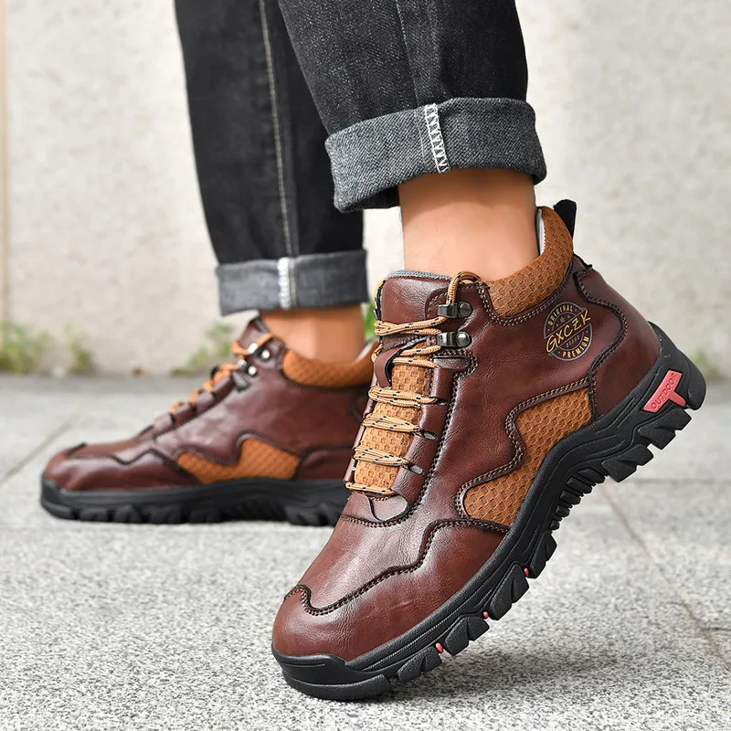 Neue Herbst Handgemachte Leder Männer Stiefel Outdoor Design Turnschuhe Mann Atmungsaktive Casual Leder Schuhe Männer Stiefeletten Herbst Plus Größe – Detail 5