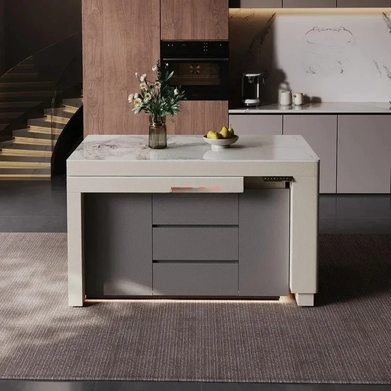 NNIsland Dining Table Integrated Household Telescopic Lift Middle Island Kitchen Advanced Multi-functional Rock Slab Island