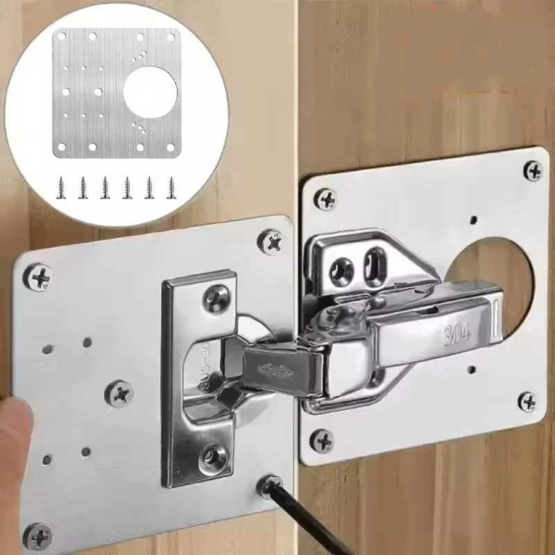 Stainless Steel Cabinet Hinge Repair Plate Pack Door Hinge Mounted Plate with Screws Furniture Hardware Accessories