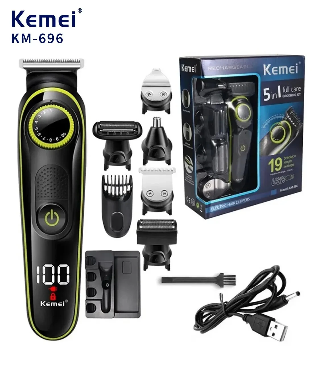 Kemei KM-696Electric Hair Clipper Multifunctional Trimmer For Men Electric Shaver For Men's Razor Nose 5 In1Professional Trimmer