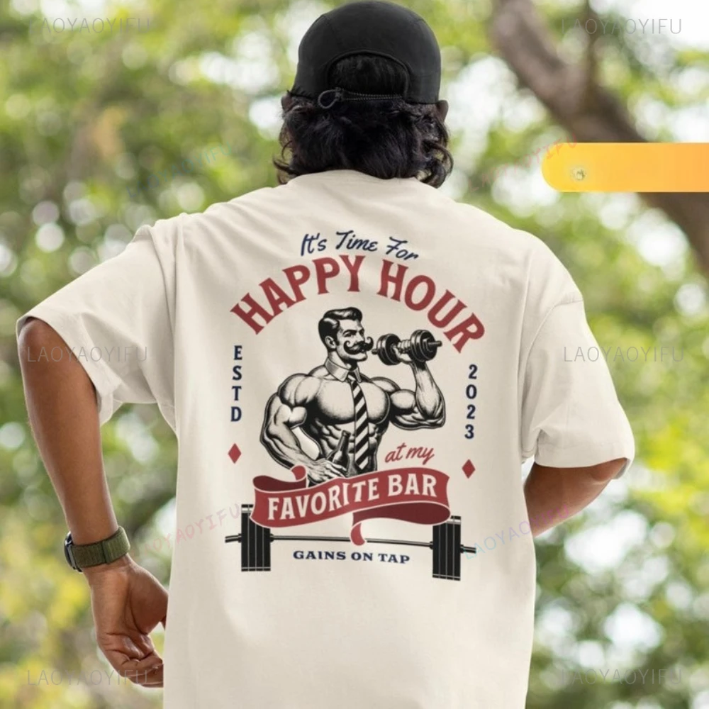 ساعة سعيدة في صالة الألعاب الرياضية هدية مضحكة للتمرين لعشاق غطاء المضخة ميمي جرافيك تي شيرت رفع الأثقال امرأة رجل الملابس القطنية #1