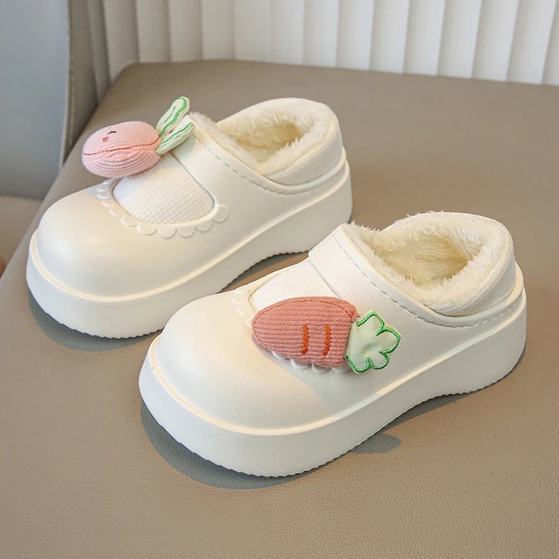 Winter Children Kids Girl Mules Warm Clogs Crock Sandals Cute Cartoon Rabbit Carrot Garden Slippers Baby Shoes For Teens Girls