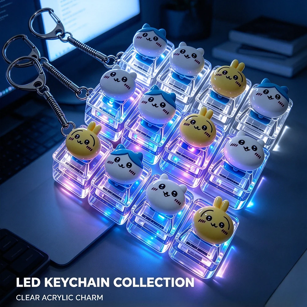  NEW HOT Chiikawa 4 Key LED Light-Up Keycap Keychain Clicker Fidget Toy Stress Relief Portable Desk Accessory Christmas Gift