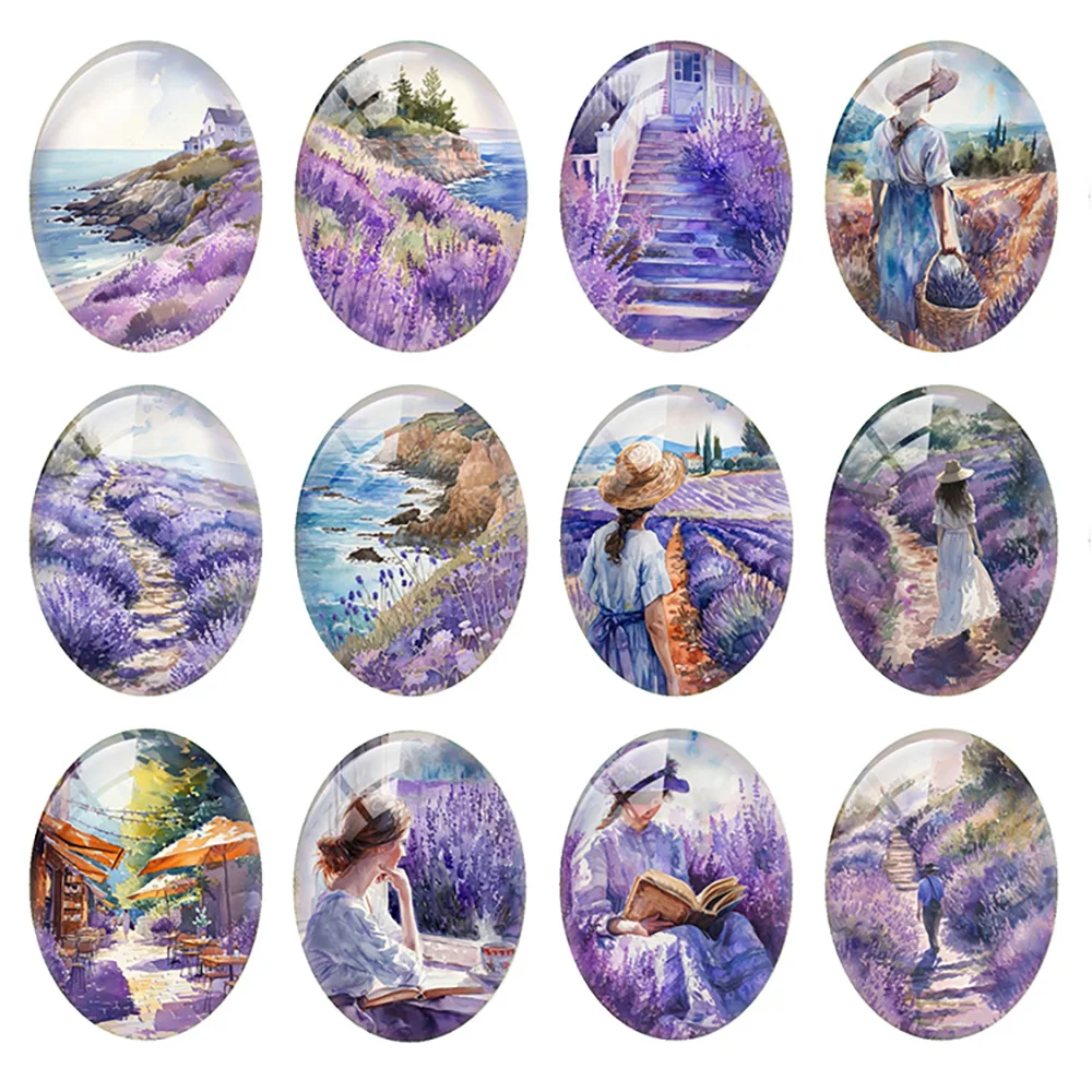 Random Mixed Round/Oval/Square Purple Lavender Girl Photo Glass Cabochon Flatback Demo Cameo For Diy Jewelry Making Handmade
