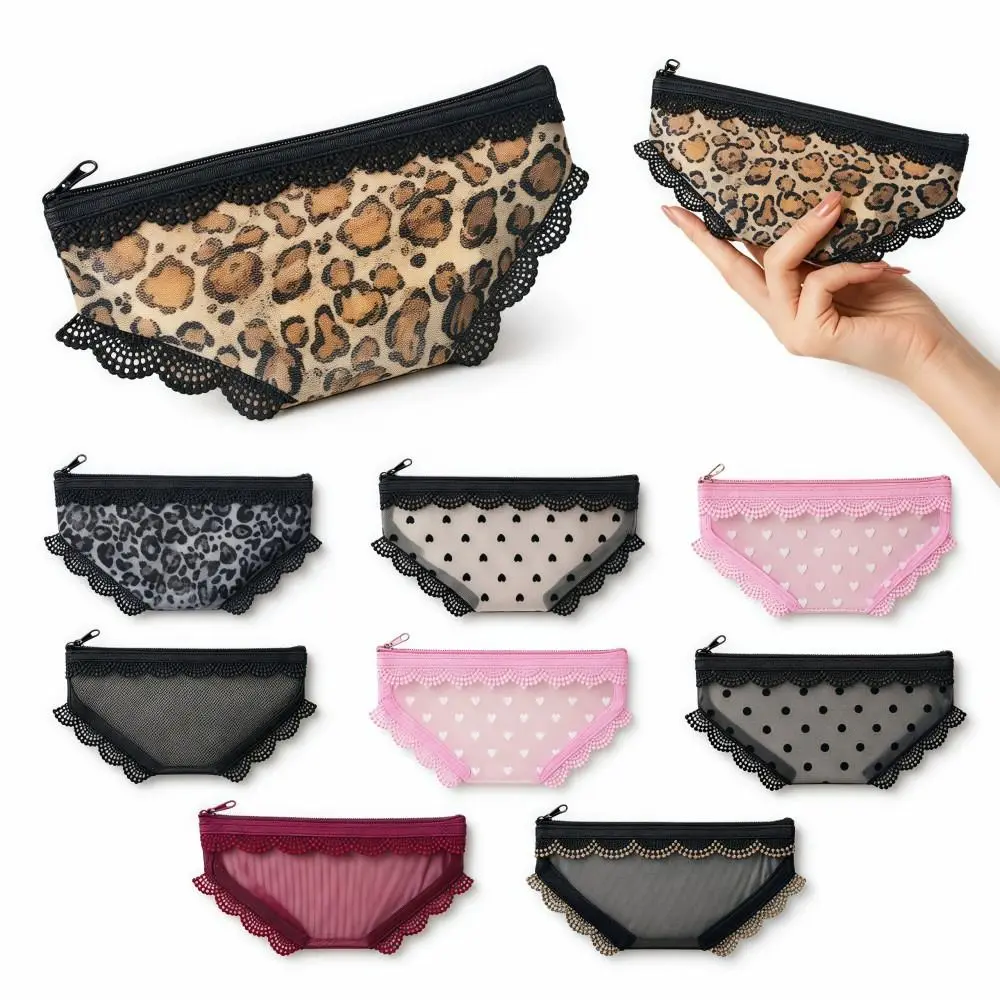New Briefs Shape Cosmetic Bag Lace Heart Mesh Makeup Storage Pouch Y2K Transparent Toiletry Bag Storage for Travel