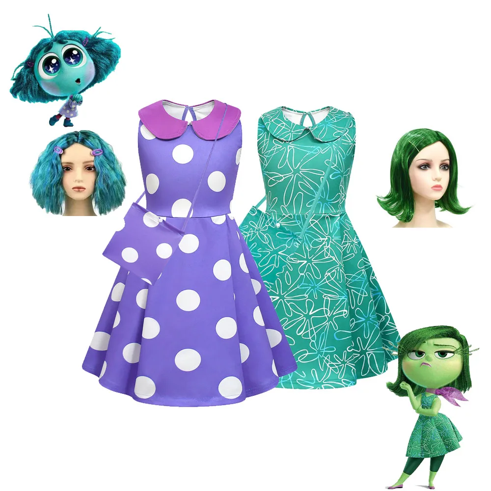 Kids Cosplay Movie Inside Out2 Envy Disgust Cosplay Costume Disguise for Girls Children Sleeveless Dress Halloween Carnival Suit