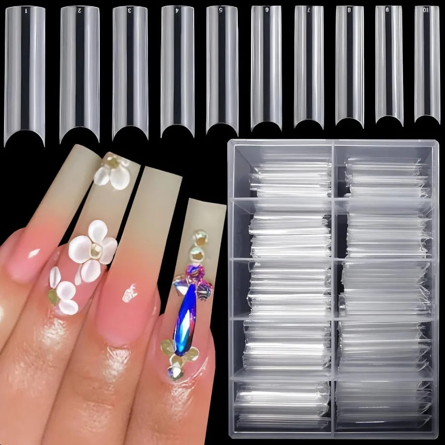 

200 шт. XL C Curve Nail Tips Удлиненные конические квадратные накладные ногти Половина покрытия Прозрачные искусственные ногти 10 размеров Накладные ногти T