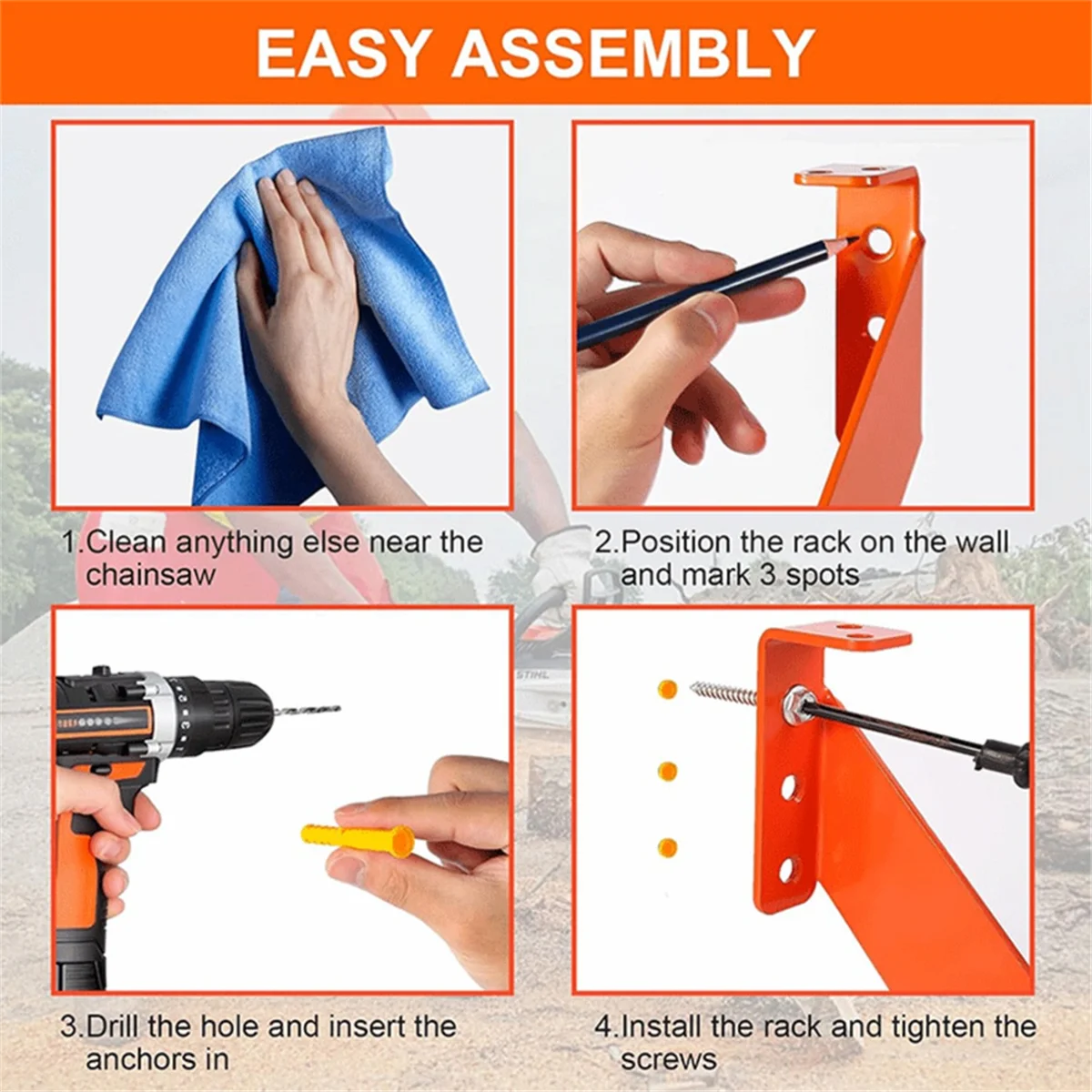 

SSR 3 In1 Chainsaw Holder, Heavy Duty Chainsaw Wall Mount,10 Gauge Steel Chain Saw Hanger for Garage Organization