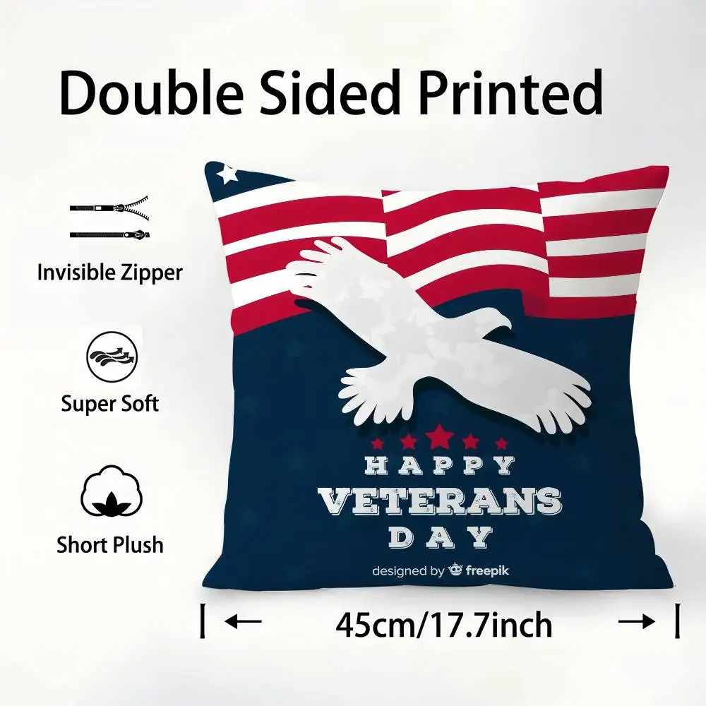 Veterans Day Pillow Case Sofa Decorative Home Double-sided Printing Short Plush Cushion Pillow Cover Holiday Gift