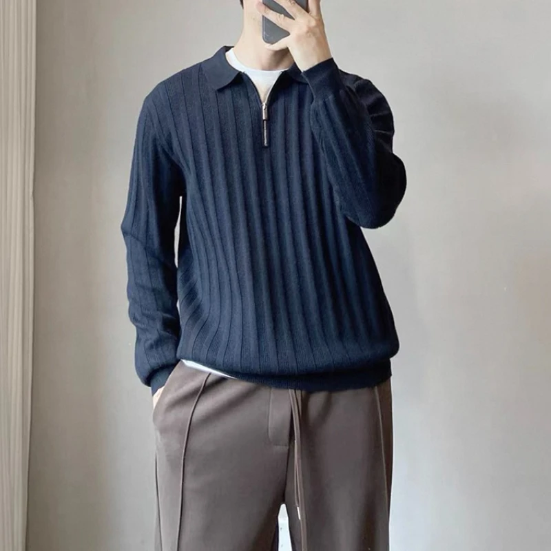 

Autumn/Winter Retro Collar Half Zipper Sweater Men Long Sleeve Casual Knitted Sweaters British Style Business Social Polo Shirt