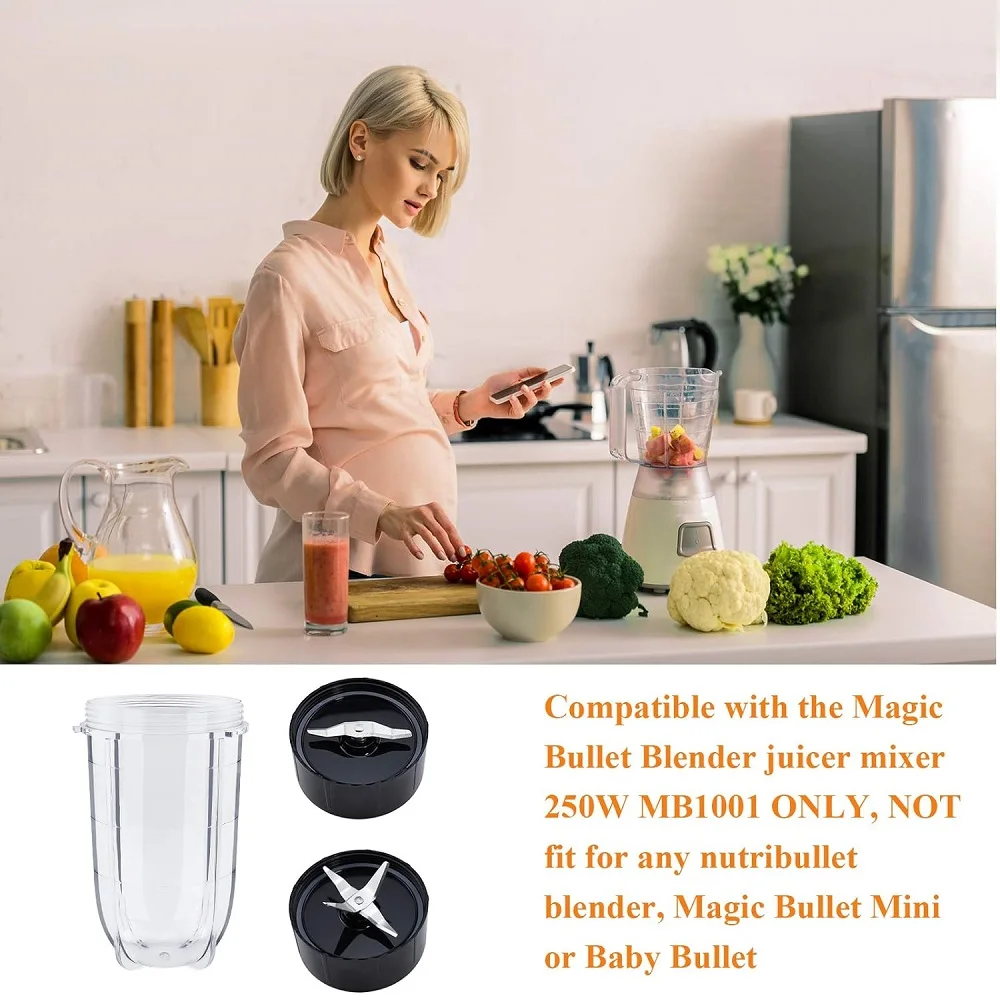 2 Pack 16OZ Tall Cups with Cross and Flat Blade Combo,Compatible with Original Magic Bullet Blender Juicer 250W MB-1001