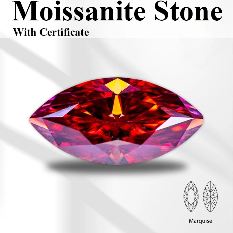 

Moissanite Stone Marquise Cut Watermelon Red Color Gemstone Lab Grown Diamond For DIY Charms Woman Jewelry Making Free Delivery