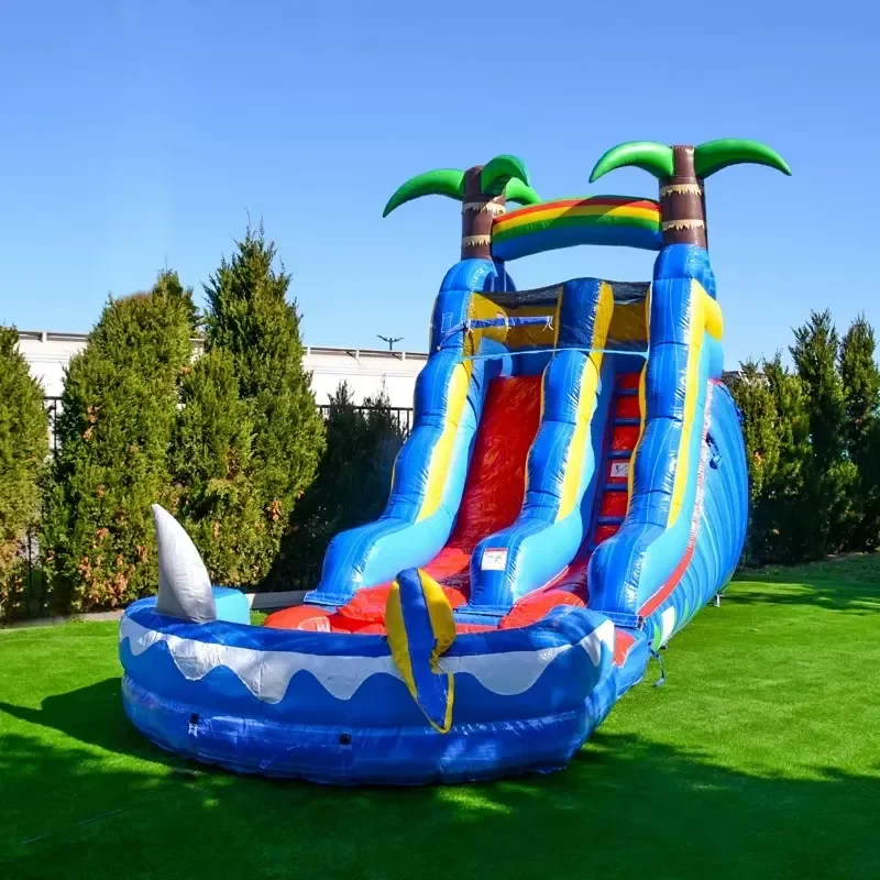 Ocean Shark Commercial Grade Inflatable Water Slide with Pool and Blower