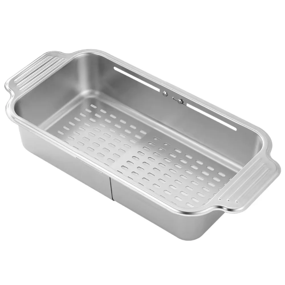 

Retractable Vegetables Drain Basket 304 Stainless Steel Thickened Extendable Dish Drainer Multipurpose Drain Hole Bottom
