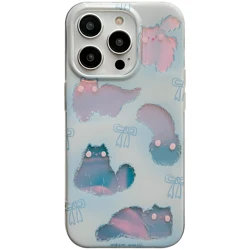 Korean INS Cartoon Laser Cats Double Layers IMD Lovely Cute Case for iPhone 15 14 Plus 13 Pro Max Back Phone Cover for 12 Pro