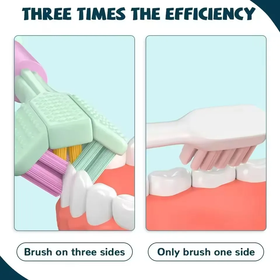 3D Triple Sided Toothbrush Ultra Soft Bristles with Tongue Cleaner for Adults