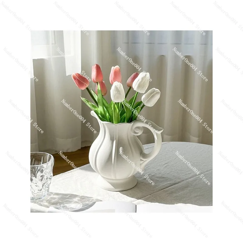 

Высококачественная керамическая ваза, украшение для гостиной, цветочная композиция, тюльпаны, маленькие ромашки, гидропонные свежие цветы, светлая роскошь