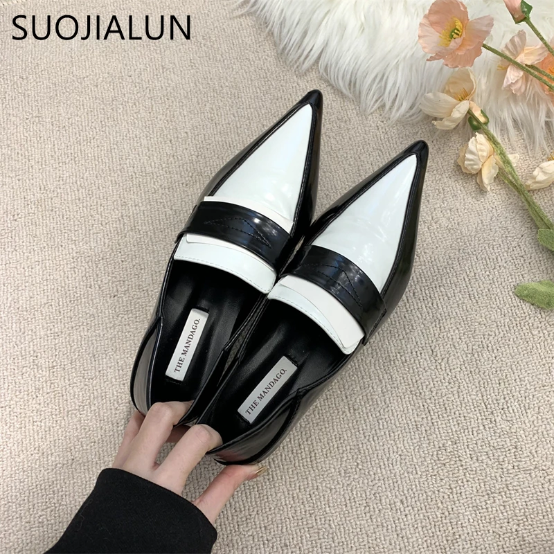 SUOJIALUN 2023 Autumn Women Flat Shoes Fashion Pointed Toe Slip On Ladies Laofer Shoes Soft Sole Flat Heel Casual Ballerinas Sho