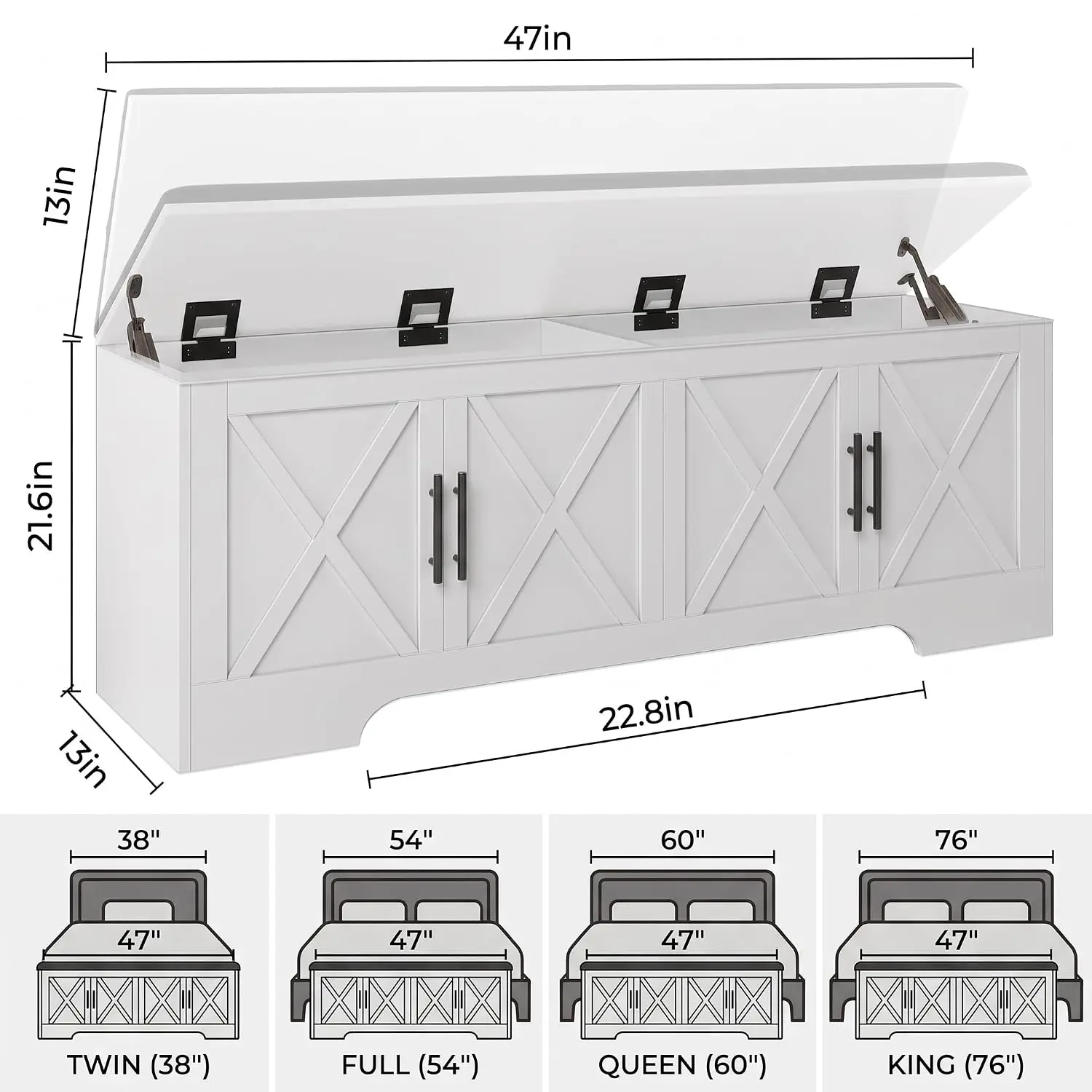 White Storage Bench Ottoman 94.4