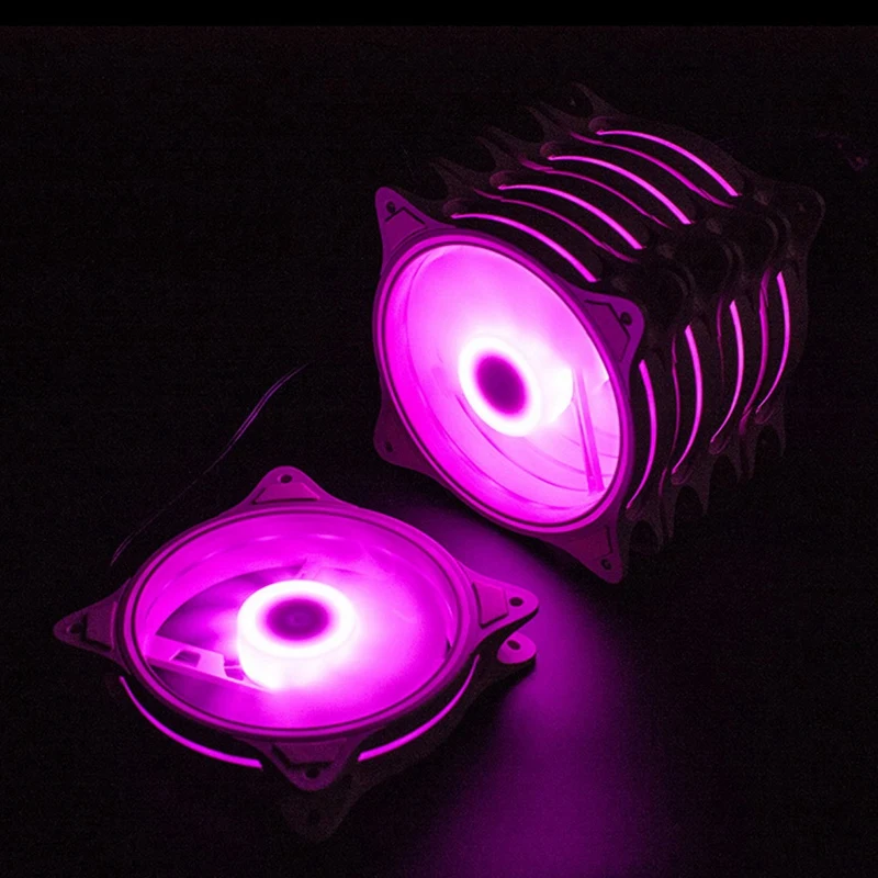 SMIEA 4 Pin 120mm Cool Fan Pc Fans 3 Aperture Interntl External Pink LED Large Air Volume Silent Fan for Pc Cooling 3 Pack
