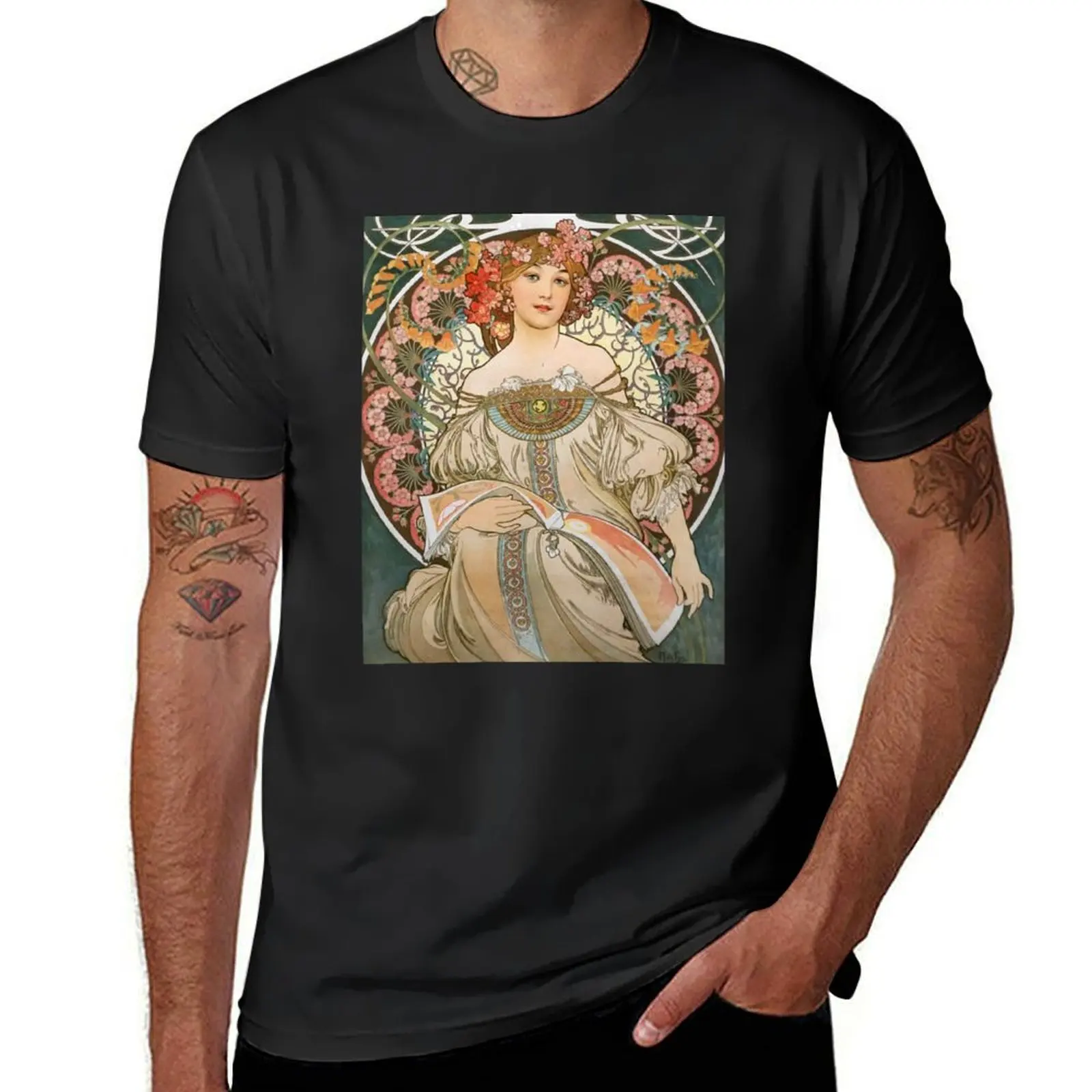 Reverie by Alphonse Mucha 1897 T-Shirt korean fashion quick drying blacks Men's t shirts