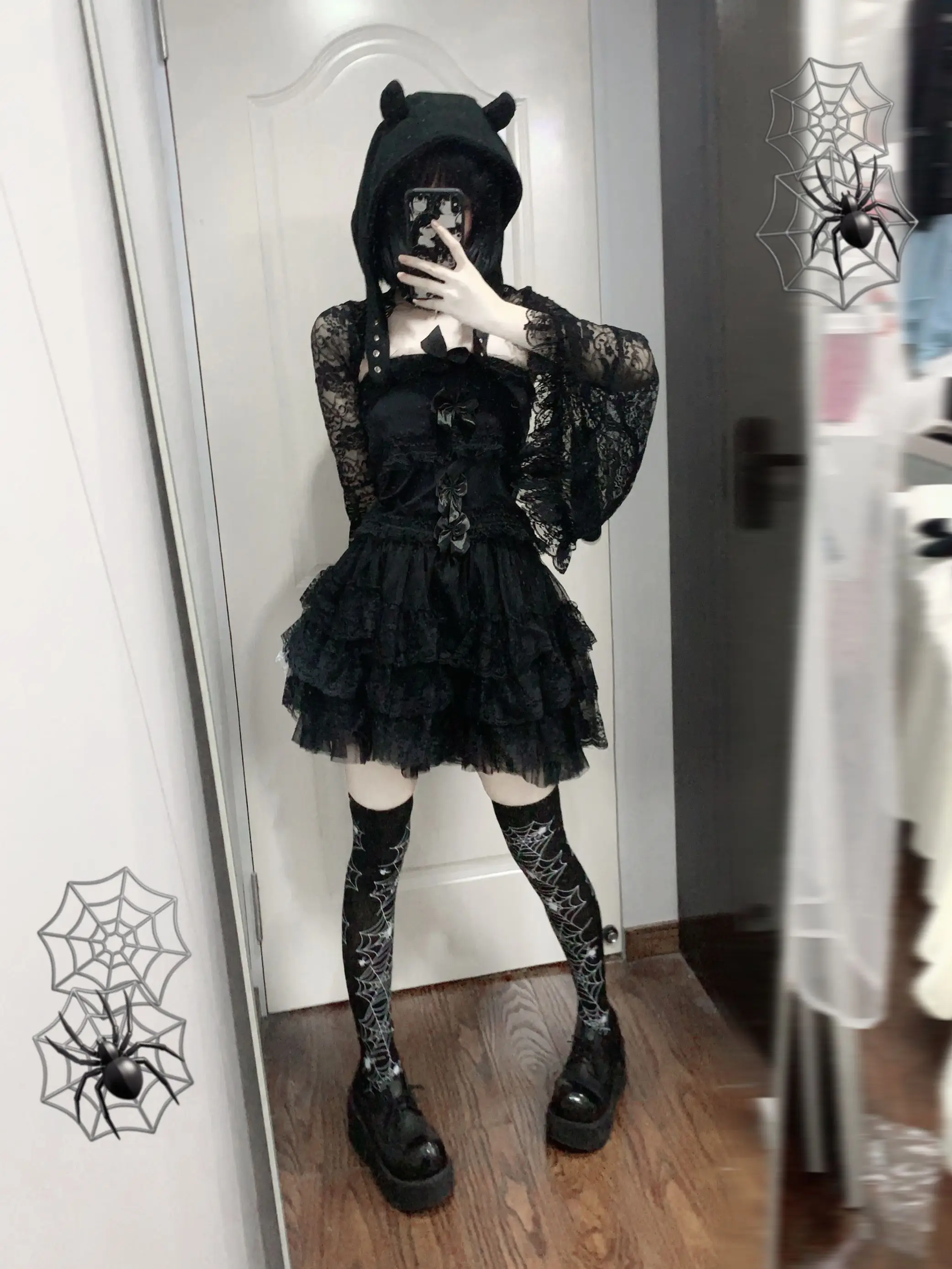 

Готический комплект пышной юбки с кружевной отделкой и ажурным флагом Dr Cover up Bell Sve Long Sve Комплект из полиэстера