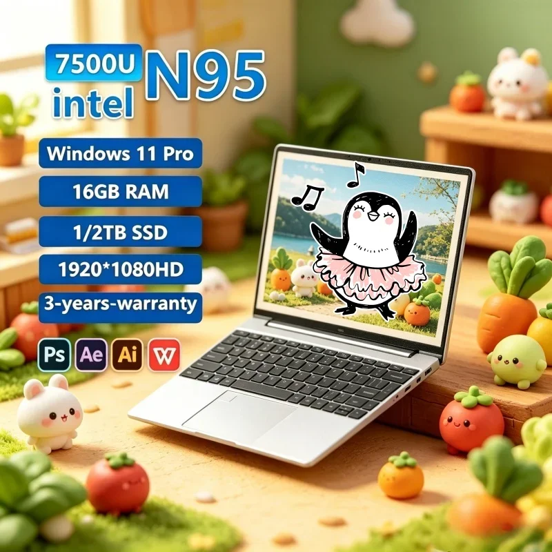 

Lucid 2026 Original 15.6" Laptop N95 FHD IPS Display 120 Hz Dainty Ultralear Screen SSD Glamorous Backlit Keyboard